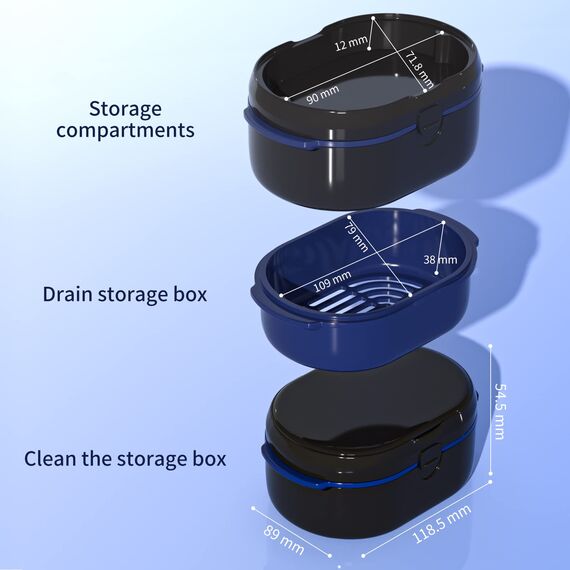 Zahnersatz und Zahnersatz Bürste Zahnersatz und Halter Set, Zahnersatz mit Spiegel (Schwarz)