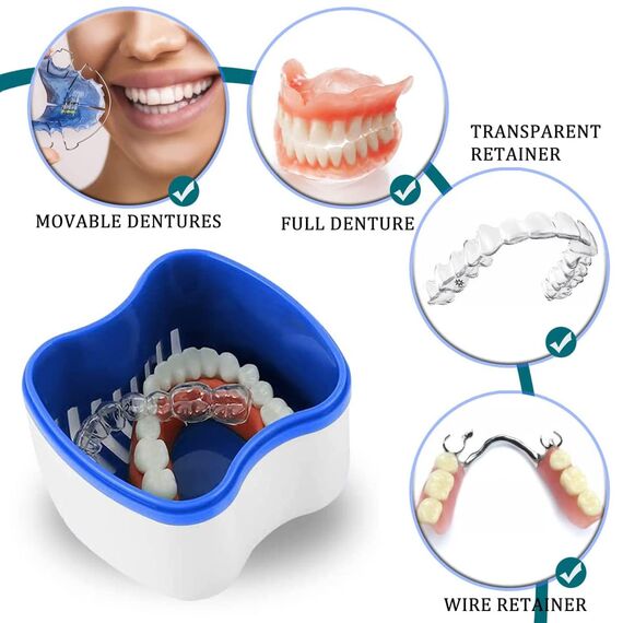 2 Dentures Case, Prothesendose, 4 pcs Prothesenbürste Set, Zahnprothesen behälter, Prothesenpflegeset, Prosthesis Tooth Dental False Teeth Storage Box, Prothesenkoffer mit Prothesenreinigungsbürste