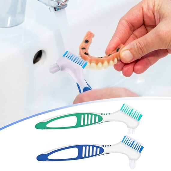 Guador 2 Stücke Zahnprothese Etui 2 Prothesen Reinigerbürsten Prothesen Bade Box Zahnprothesen-Box Prothesen Reiniger Bürste Prothesen Zahnbürste Prothesen Becher Box Bade Prothesen Behälter mit Korb