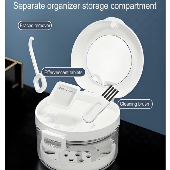 Guador Zahnspangendose Gebissdose Prothesen Behälter Prothesenbürste Set Zahnprothesenbecher Denture Box mit Prothesen Reinigerbürsten Prothese Bath Case Falsche Zähne Automatische Entleerung