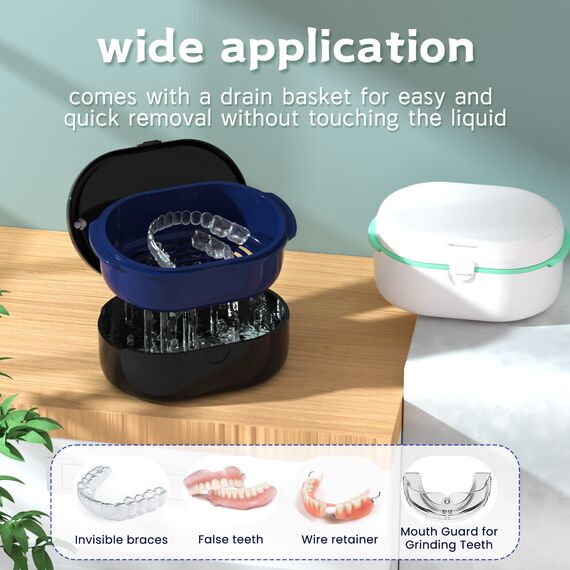 Zahnersatz und Zahnersatz Bürste Zahnersatz und Halter Set, Zahnersatz mit Spiegel (Weiß)