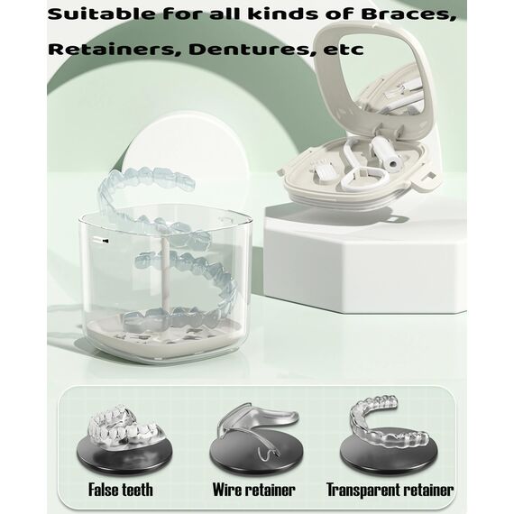 MURRI&MURRDI Tragbare Zahnprothese Box, Badebox für Prothesen mit Sieb, Zahnprothesen Behälter Box mit Spiegel, Falsche Zähne Dose Reinigung & Aufbewahrung Lustig Dental (B-Weiß)