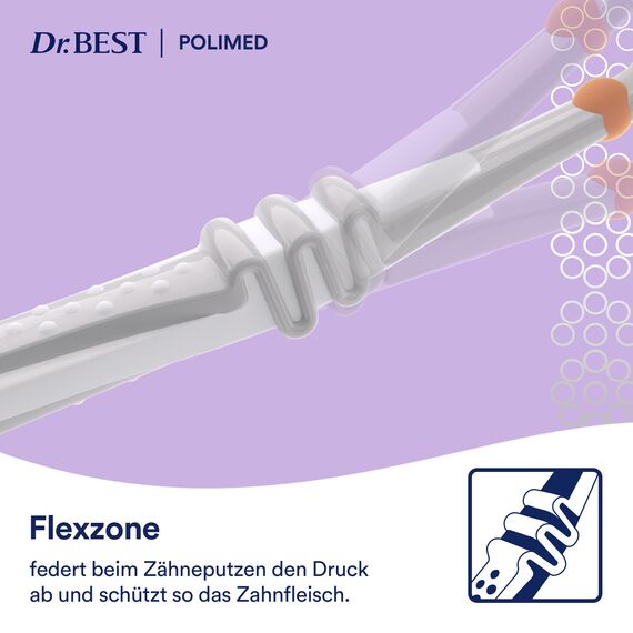 Dr.BEST Polimed Zahnbürste, Weich (1 Stück), für eine bis zu 49% bessere Reinigungsleistung* an schwer erreichbaren Stellen