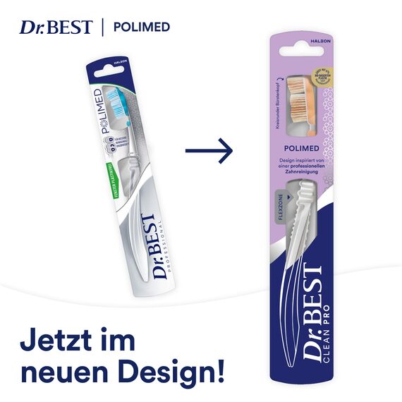 Dr.BEST Polimed Zahnbürste, Weich (1 Stück), für eine bis zu 49% bessere Reinigungsleistung* an schwer erreichbaren Stellen