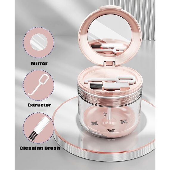 MURRI&MURRDI Tragbare Zahnprothese Box, Badebox für Prothesen mit Sieb, Zahnprothesen Behälter Box mit Spiegel, Falsche Zähne Dose Reinigung & Aufbewahrung (Rosa)