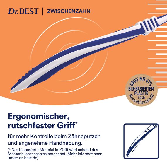 Dr.BEST Zwischenzahn Zahnbürste, Weich (1 Stück), für eine effektive Reinigung bis in die Zahnzwischenräume durch längere Zwischenzahnborsten.
