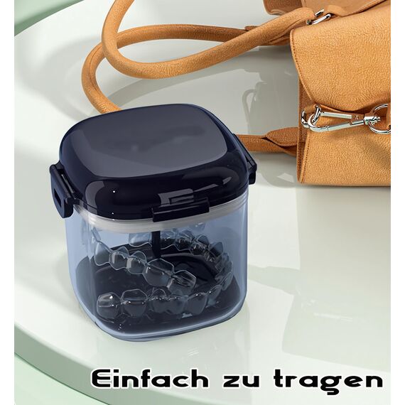 MURRI&MURRDI Tragbare Zahnprothese Box, Badebox für Prothesen mit Sieb, Zahnprothesenbad Behälter mit Spiegel, Falsche Zähne Dose Reinigung & Aufbewahrung Container (B Dunkelblau)