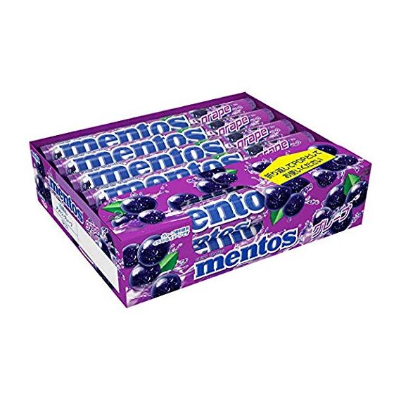 Mentos Grape Chewy Mint Candy Rolls, japanische Traube, 37,4 g, 14 Stück (Box mit 12 Rollen)