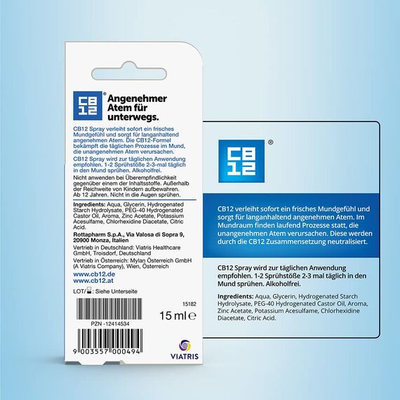 CB12 Spray: Mundspray für angenehmen Atem unterwegs, Mint/Menthol gegen Mundgeruch, 15 ml
