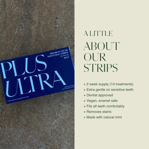 Plus Ultra Premium Zahnaufhellungsstreifen, weiße Streifen, vegan, umweltfreundlich, Zahnaufhellung für