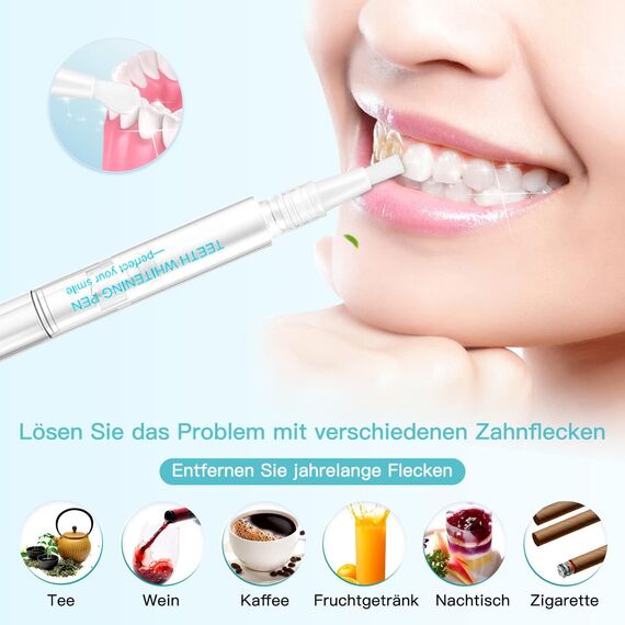 YIFRHYO Zahnaufhellung Stift Aufhellungsstift für Weiße Zähne, Natürlich Aufhellen und Zähne Bleichen, Bleaching Stift effektiv Flecken entfernen 4PC(Frei von Peroxid)