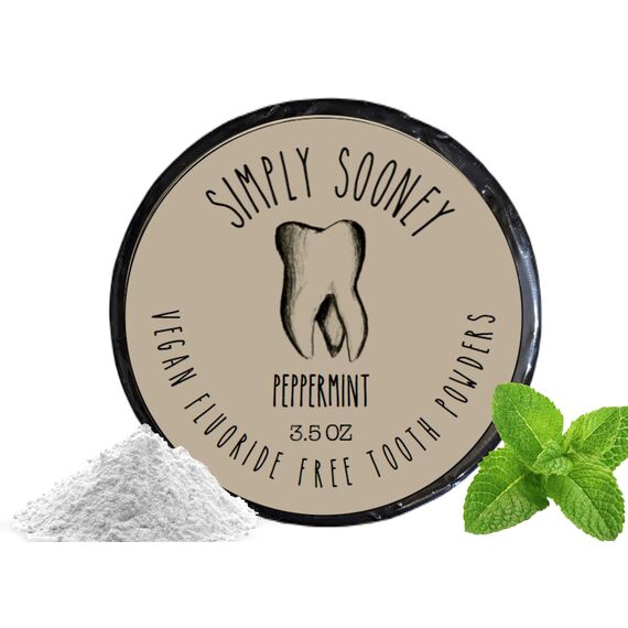 Organic Vegan Fluoride Free Tooth Powder Peppermint Formula 3.5oz (3 month supply) by SimplySooney Tooth Powder