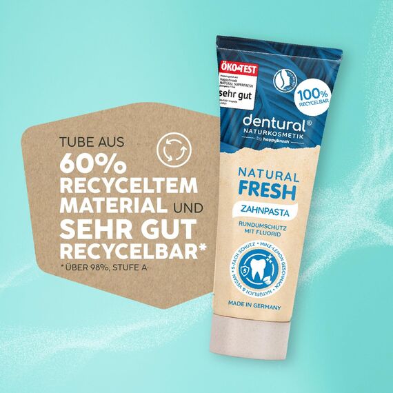 happybrush Naturkosmetik ZahnpastaNatural Fresh mit Minz-Lemon-Geschmack - Zahncreme mit 5-fach Schutz für deine Zähne mit Zink - Ohne Mikroplastik - 5er Pack (5 x 75ml)