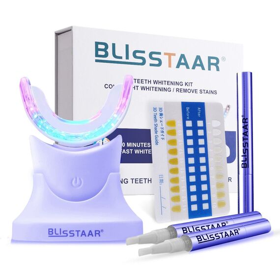 Zähne Bleaching Set Teeth Whitening: Blisstaar Zahn Bleach Set für Weiße Zähne mit LED Zahnbleaching Lampe 3Pcs Zahnaufhellung Gel Stift Schnellen Zähne Aufhellen zu Hause - Blau
