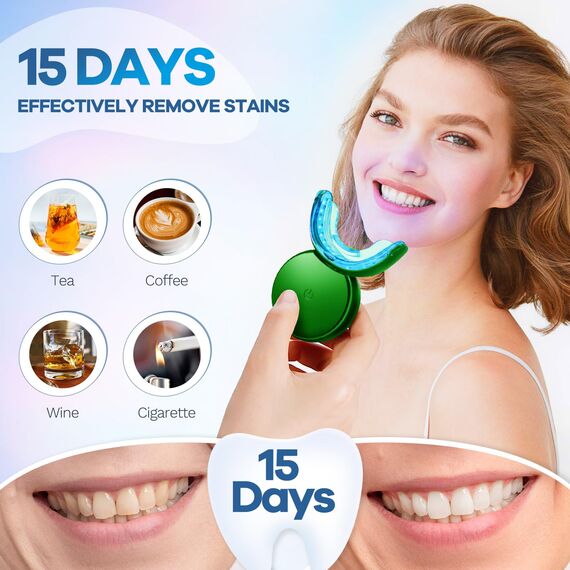 Teeth Whitening Kit, Professionell Zahne Bleaching Set fur Zahnaufhellung & Zahne Aufhellen, LED Hause Zahnaufhellungsset fur Weipe Zahne mit Zahnbleaching Gel, Zahnflecken Schnell Entfernen (Grün)