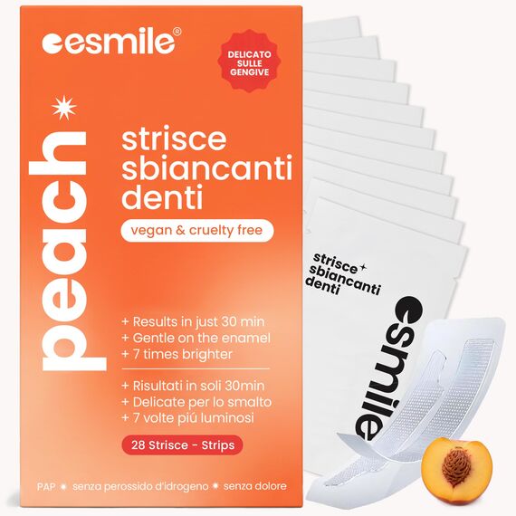 ESMILE 28 Streifen zum Aufhellen von Früchten mit Pfirsichgeschmack, professionelle Behandlung zu Hause, schnell und sicher, 14 Behandlungen ideal für Ihre Mundhygiene