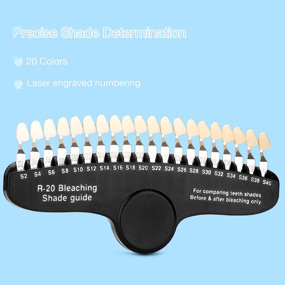 faruijie Teeth Whitening Shade Guide – Zahnbleaching Shade Chart 3D R-20 Professional Dental Color Comparing Tracking mit Hülle und Spiegel, 20 Farben
