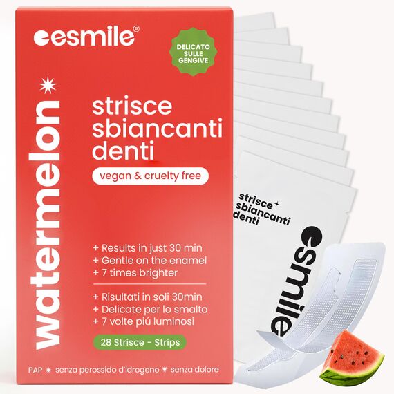 ESMILE 28 Streifen zum Aufhellen von Früchten mit Wassermelonen-Geschmack, professionelle Behandlung zu Hause, schnell und sicher, 14 Behandlungen ideal für Ihre Mundhygiene