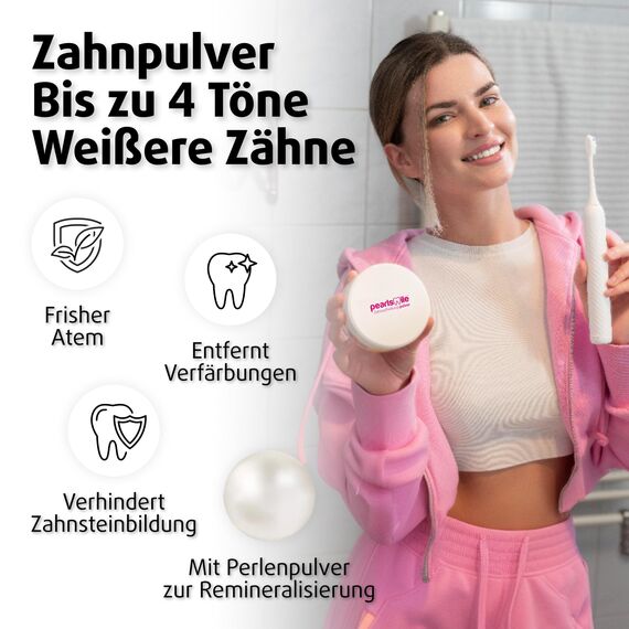 PearlSmile Teeth Whitening Powder - Zahnaufhellung Sehr Gut 2024-2025 - Zahnpulver für Weiße Zähne - Zahnbleaching & Aufhellung - Bleaching Zähne gegen Zahnverfärbungen - Zähne bleichen Zuhause