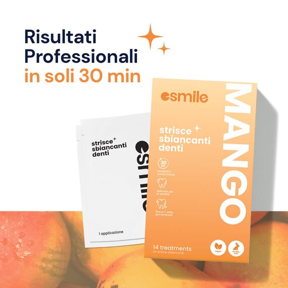 ESMILE – 28 Mango Whitening Strips für Zähne – Professionelles Zahnbleaching Zuhause – Schnell & Sicher – 14 Behandlungen Teeth Whitening Strips für Weiße Zähne & Zahnaufhellung