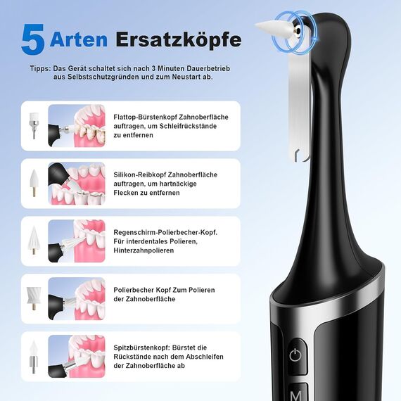 Zahnreinigung Zahnaufhellungsset, Zahnpolierer mit 5 Modi für Zahnreinigung & Zähne Aufhellen, zum Polieren nach der Zahnreinigung, Zahnaufhellung Bleaching Set mit 5 Köpfen