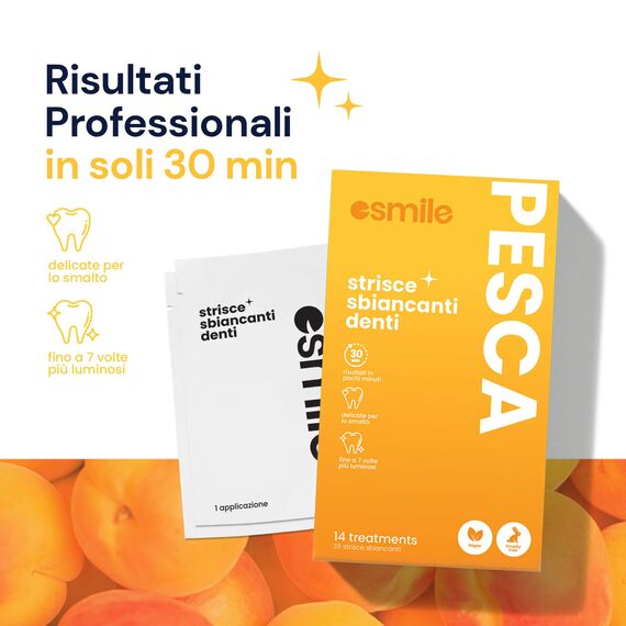 ESMILE 28 Streifen zum Aufhellen von Früchten mit Pfirsichgeschmack, professionelle Behandlung zu Hause, schnell und sicher, 14 Behandlungen ideal für Ihre Mundhygiene