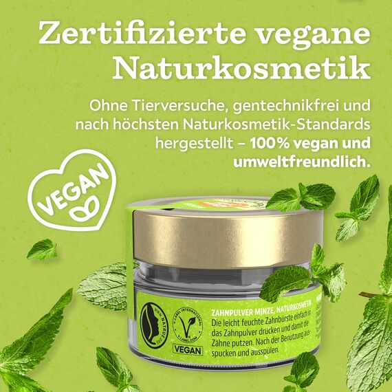 Birkengold Zahnpulver Minze Vegan 30 g, Naturkosmetik Zahnputzpulver mit Xylit, Frei von Fluorid, Mikroplastik & Schaumbildner, Zahnschmelzschutz & Kariesprophylaxe, Veganes Zahnreinigungspulver