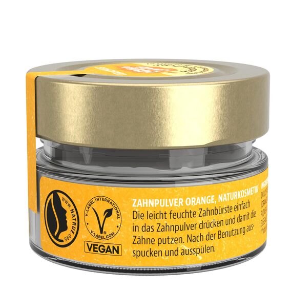 Birkengold Zahnpulver Orange 30 g Glas, 1 Stück, plastikfrei, im Glastiegel verpackt, 100% natürliche Zutaten, keine Schaumbildner und Konservierungsstoffe, Naturkosmetik zertifiziert, vegan
