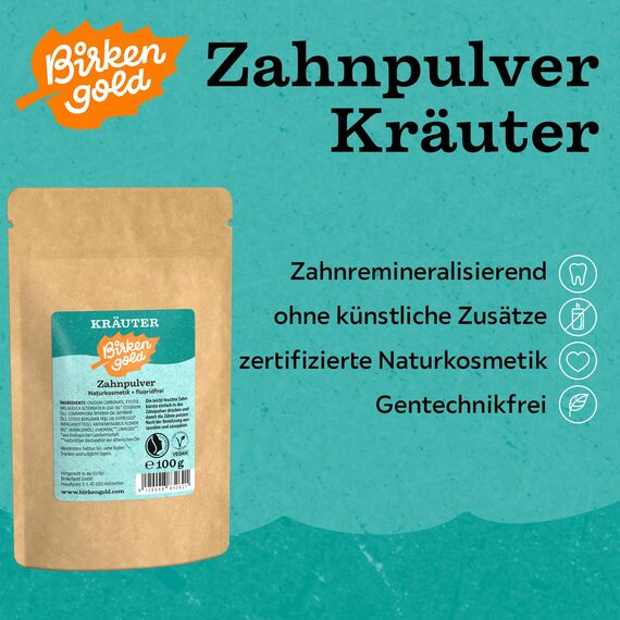 Birkengold Zahnpulver Kräuter Nachfüllbeutel 100 G | Schützt Den Zahnschmelz | 100% Natürliche Zutaten | Keine Schaumbildner Und Konservierungsstoffe | Naturkosmetik | Vegan