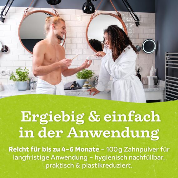 Birkengold Zahnpulver Minze 100 g Nachfüllbeutel | Natürliches Zahnputzpulver mit Xylit ohne Fluorid | Veganes Zahnreinigungspulver für Kariesprophylaxe & Zahnschmelzschutz | Plastikfrei & Nachhaltig
