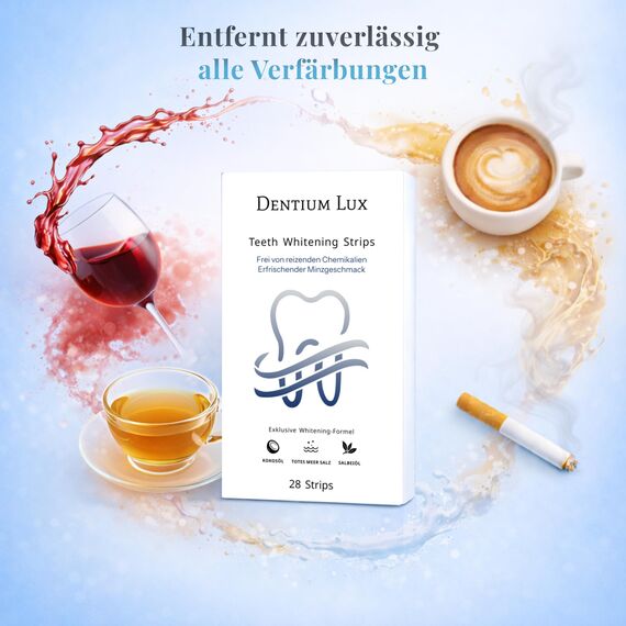 Dentium Lux Teeth Whitening Strips | 28 Strips (14 Anwendungen) | Bleaching Zähne ohne Schmerzen | Schonende Zahnaufhellung | Peroxidfrei | Zähne Aufhellen | Weiße Zähne | Zahnbleaching jederzeit