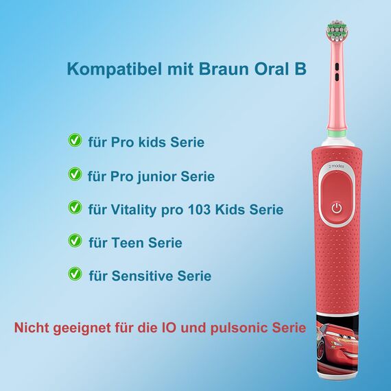Kinder Aufsteckbürsten Kompatibel mit Braun Oral B Kinder, Pro junior Zahnbürste Elektrisch, Kids Aufsteckbürsten ab 3/ab 6, Weicher Borsten für eine sanfte Reinigung, 8 Stück Zahnbürstenaufsatz