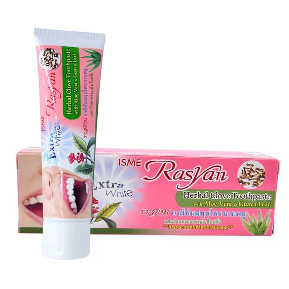NEW Extra White Isme Rasyan Herbal Clove Toothpaste with Aloe Vera & Guava Leaf (100 g.) by ISME Rasyan