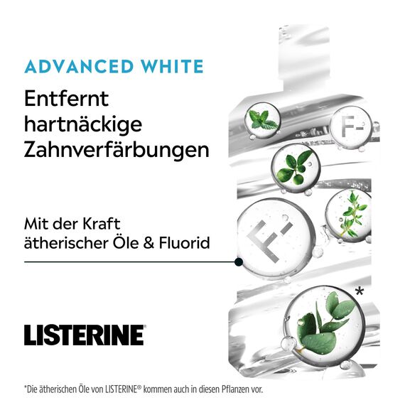 LISTERINE Advanced White Milder Geschmack (500 ml), Mundspülung zur Entfernung hartnäckiger Zahnverfärbungen, für weißere Zähne in nur 1 Woche, Mundwasser bekämpft wirksam Bakterien im Mundraum