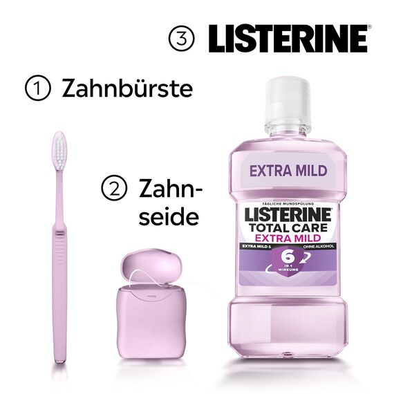 LISTERINE Total Care Extra Mild 500 ml, schützende Mundspülung ohne Alkohol gegen Karies mit 6 in 1 Wirkung, antibakterielles Mundwasser schützt vor Zahnfleischproblemen, bis zu 24h frischer Atem