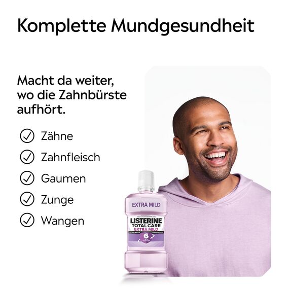 LISTERINE Total Care Extra Mild (6x 500 ml), schützende Mundspülung ohne Alkohol, mild im Geschmack, Mundwasser bekämpft wirksam Bakterien