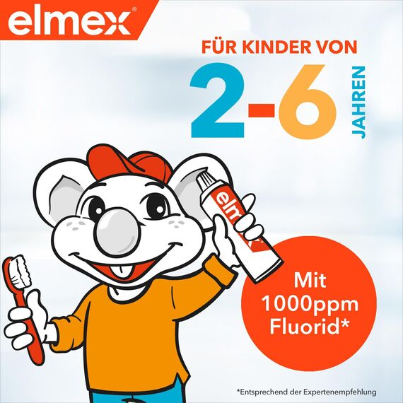elmex Kinderzahnpasta 2-6 Jahre 2x50ml – kindgerechte Zahnreinigung für hochwirksamen Kariesschutz – mit Aminfluorid für einen Dreifach-Schutzmechanismus