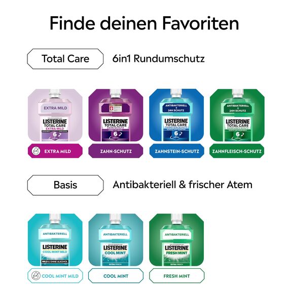 LISTERINE Total Care Extra Mild (6x 500 ml), schützende Mundspülung ohne Alkohol, mild im Geschmack, Mundwasser bekämpft wirksam Bakterien