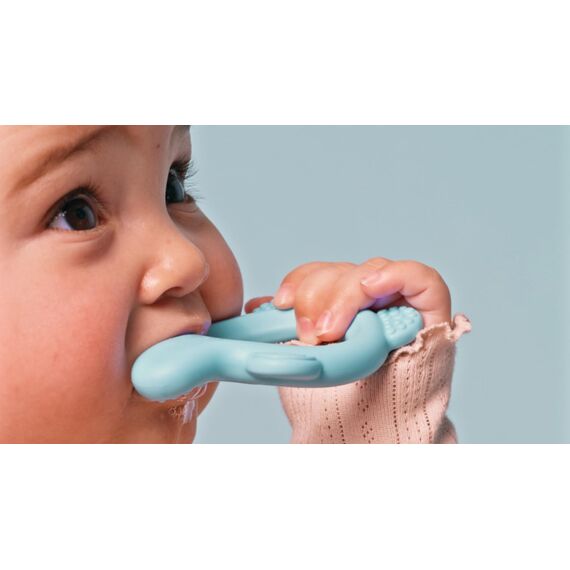 Jordan* ® | Step 0 Beißring & Trainingszahnbürste | BPA-frei, hygienisch, 2-in-1-Lösung für Zahnen und frühes Zähneputzen für Babys | 1 Beißring + 2 Step 1 Baby-Zahnbürste | Blau