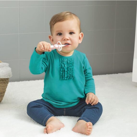 Mam Baby's Brush Zahnbürste Neonato im 2er Set für Neonati Zahnbürste mit Sicherheitsring, Griff für Milchzähne, 6+ Monate, Grün - 60 g