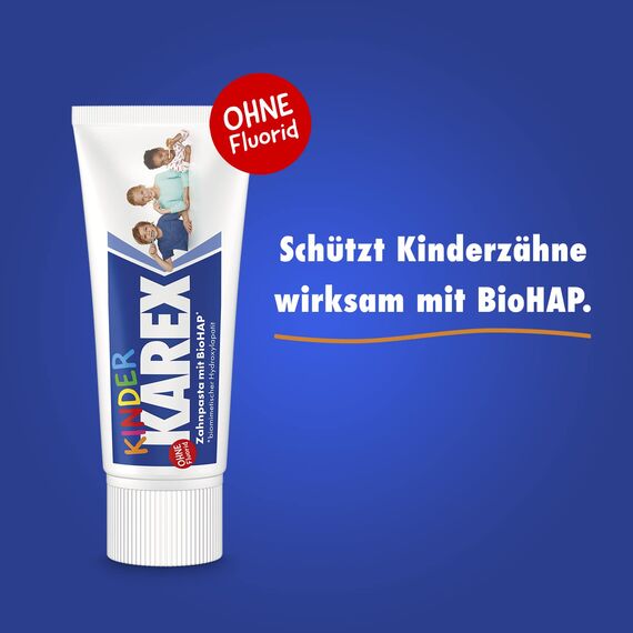 Kinder KAREX Zahnpasta - 1 x 50 ml - Kariesschutz für Kinder ab 0 Jahren – mit BioHAP, ohne Fluorid – ab dem ersten Milchzahn