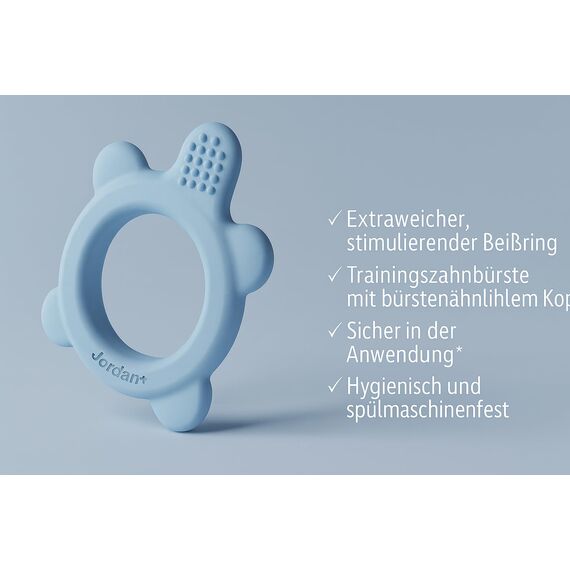 Jordan* ® | Step 0 Beißring & Trainingszahnbürste | BPA-frei, hygienisch, 2-in-1-Lösung für Zahnen und frühes Zähneputzen für Babys | 1 Beißring + 2 Step 1 Baby-Zahnbürste | Rosa