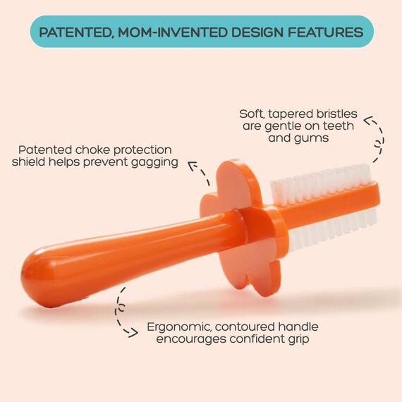 grabease Baby-Zahnbürste, doppelseitige Silikon-Zahnbürste für Kleinkinder, Zahnbürste aus Silikon für Kinder, 1 Stück, Orange