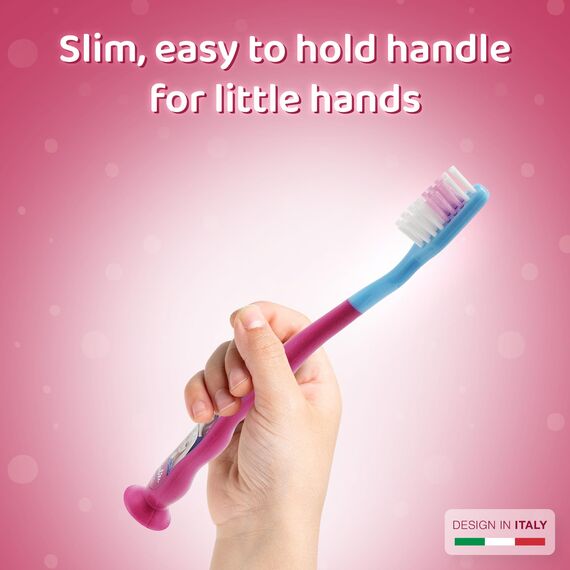 Barbie Zahnbürste mit Schutzkappe, Saugnapf, bequemem Griff und weichen Borsten für Kinder