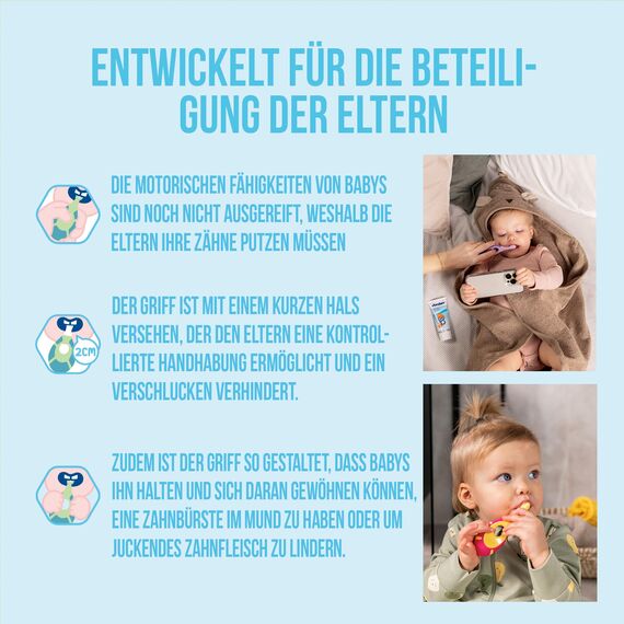 Jordan ® | Step 1 Baby Zahnbürste | Baby Zahnbürste 0-2 Jahre | Die Original Kleinkindzahnbürste mit extra weichen Borsten und weichem Beißring für Babygummis und Easy Grip | Gemischt | 2-pack