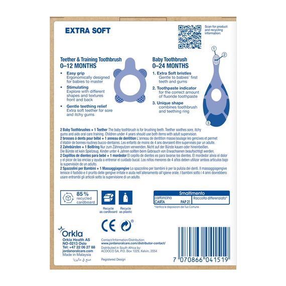 Jordan* ® | Step 0 Beißring & Trainingszahnbürste | BPA-frei, hygienisch, 2-in-1-Lösung für Zahnen und frühes Zähneputzen für Babys | 1 Beißring + 2 Step 1 Baby-Zahnbürste | Rosa