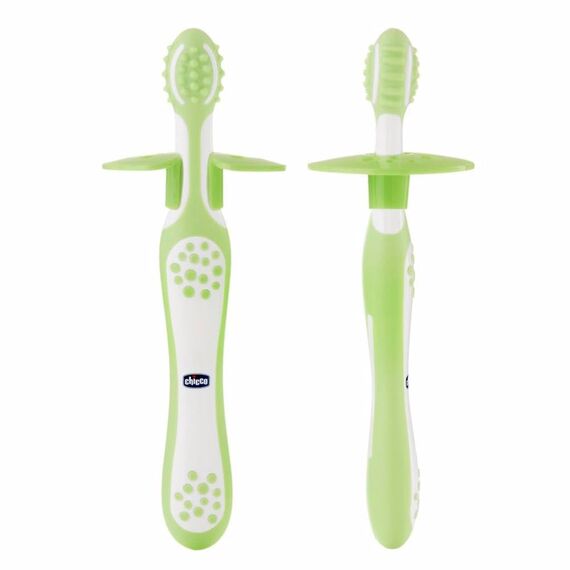 Chicco 00006961000000 Trainingzahnbürste-Set, Enthält Zahnbürste Und Massagebürste, 4M+, grün