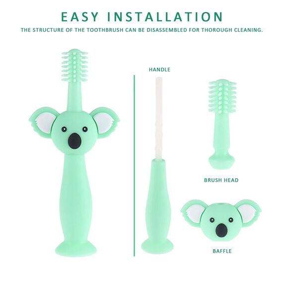 1 Stück Cyan-Silikon-Babyzahnbürste mit 4 Köpfen, Zahnfleischmassage-Zahnreinigungszahnbürste und 2 Stück Fingerzahnbürsten und 1 Aufbewahrungstasche