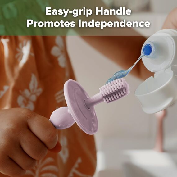 haakaa 360° Baby Zahnbürste mit Saugfuß - Sanfte Reinigung für Säuglings-Selbstbürstentraining, Sorft Lebensmittelechtes Silikon, Baby Zahnen Linderung - Lavendel, 1 Stück