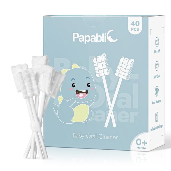[40-Pack] Papablic Baby Tongue Cleaner, Upgrade Gum Cleaner with Paper Handle for Babies and Infants Ages 0-2 Years